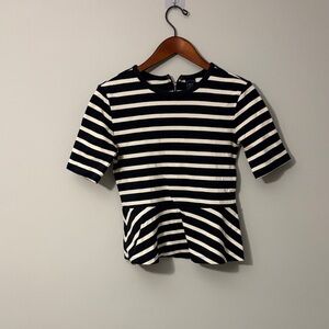 GAP Women's Black and White Striped Short Sleeve Top